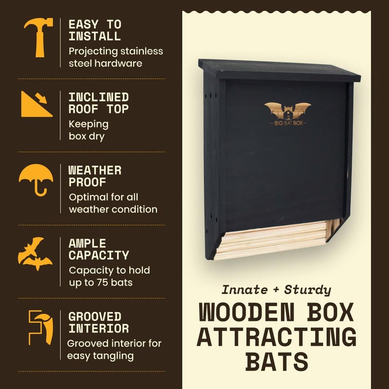 WildYard BIGBATBOX - Bat House for Outdoors - Clean Your Backyard from Mosquitoes - Wooden Bat House Kit - with Our Proven Bat Box Design, You are Almost Guaranteed to Attract Bats! WildYard - Image 3